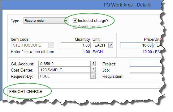 Included Charge on PO