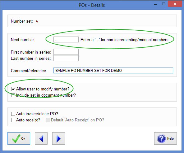 PO number settings