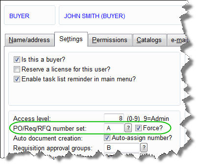 PO Number Settings for User