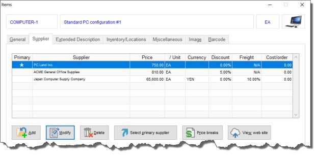 Suppliers in Free PO Software