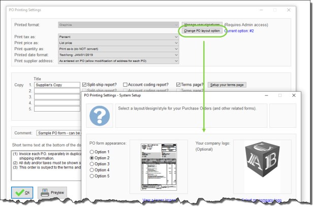 Purchase Order Software Form and Logo Options